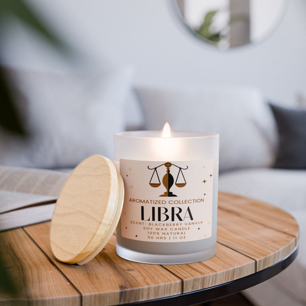Libra Blackberry Vanilla Aromatherapy Candle, Natural Soy Wax, Home